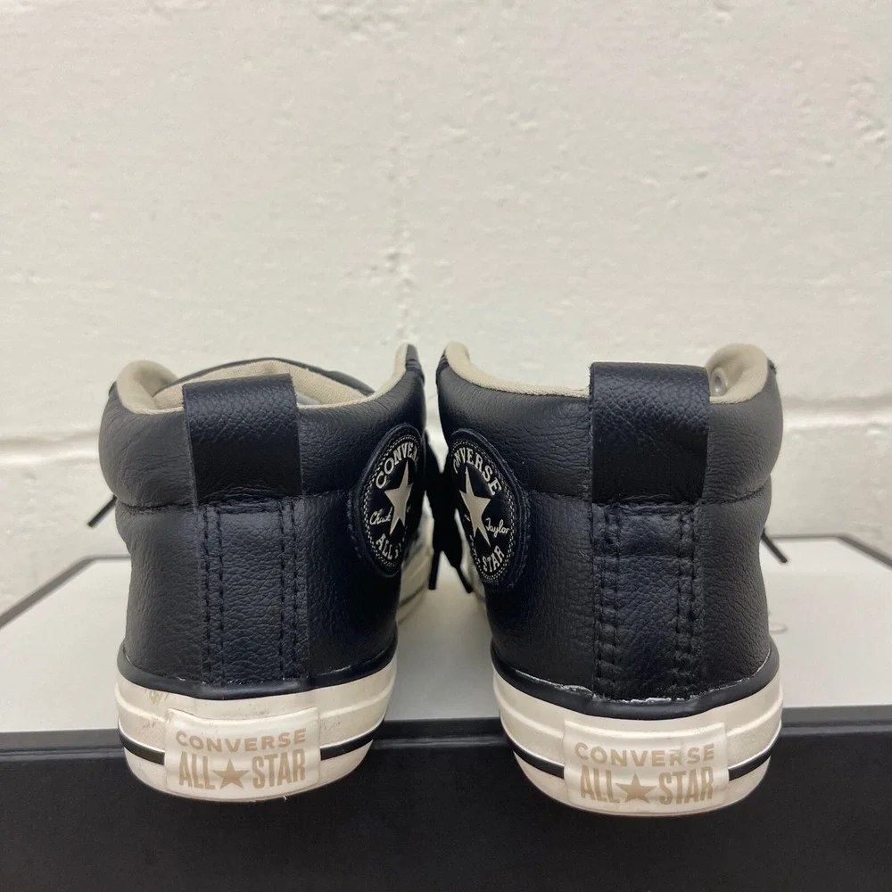 Converse All‎ Star Mid Sneakers Black Leather Lace up 632516C Youth Kids Size 2